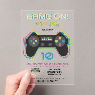 Teenager Gaming Gamer Videospiel Spieler Neon Gebu Acryleinladungen
