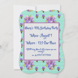 Teenager Girls Lila Floral Geburtstag Einladung