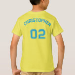 Teenager-Kleinkind Boy Girl Sports Name Jersey Num T-Shirt<br><div class="desc">Erstellen Sie Ihr eigenes individuelles, personalisiertes, cooles, einzigartiges, modernes, stilvolles blaues Typografie / Schriftart / Drehbuch, mit Monogramm Spielername Jersey Nummer gelb, Pre-Schrumpfen 100% ComfortSoft® weiche Baumwolle T - Shirt T Shirt Shirt. Geben Sie einfach Ihren Namen / Kids Name / Player Name und Spieler Jersey Nummer, um Ihre persönlichen...</div>