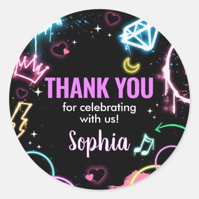 Teenager Neon Dreizehnte Geburtstagspartei Runder Aufkleber (Vorderseite)