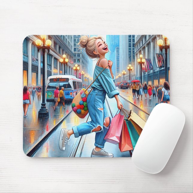 Teenager-Shopping in der großen Stadt Mousepad (Mit Mouse)