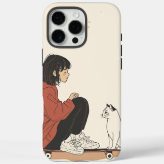 Teenager sitting on skateboard and next to his cat iPhone 16 pro max hülle