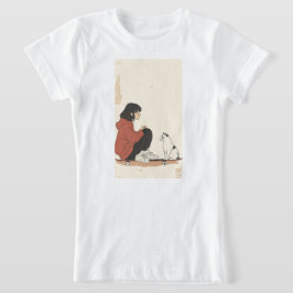 Teenager sitting on skateboard and next to his cat T-Shirt
