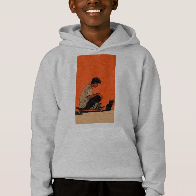 Teenager sitting on skateboard Lofi Hoodie (Vorderseite)
