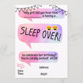Teenager-Zehn-Sleeopver-Geburtstagsparty Einladung