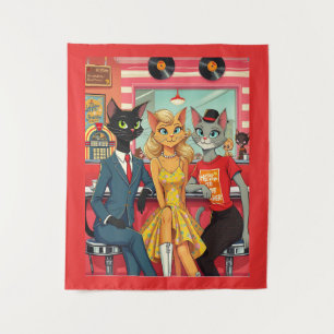 Teenagerkatzen des Mittelalters in einem Abendesse Wandteppich