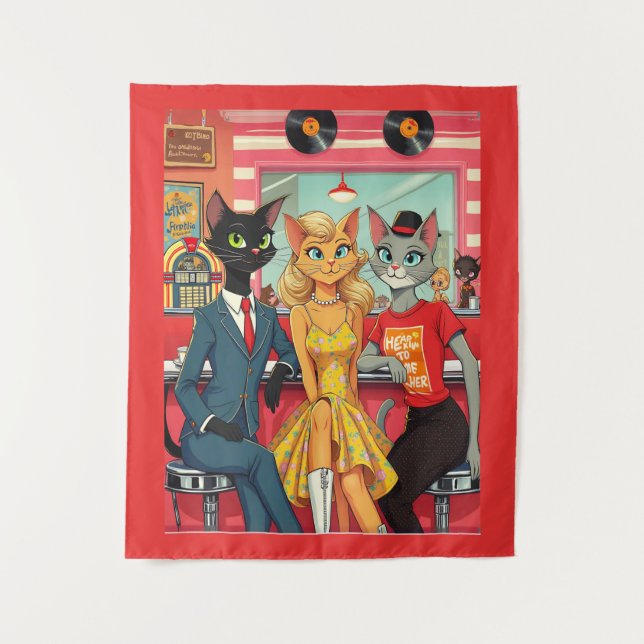 Teenagerkatzen des Mittelalters in einem Abendesse Wandteppich (Vorderseite)