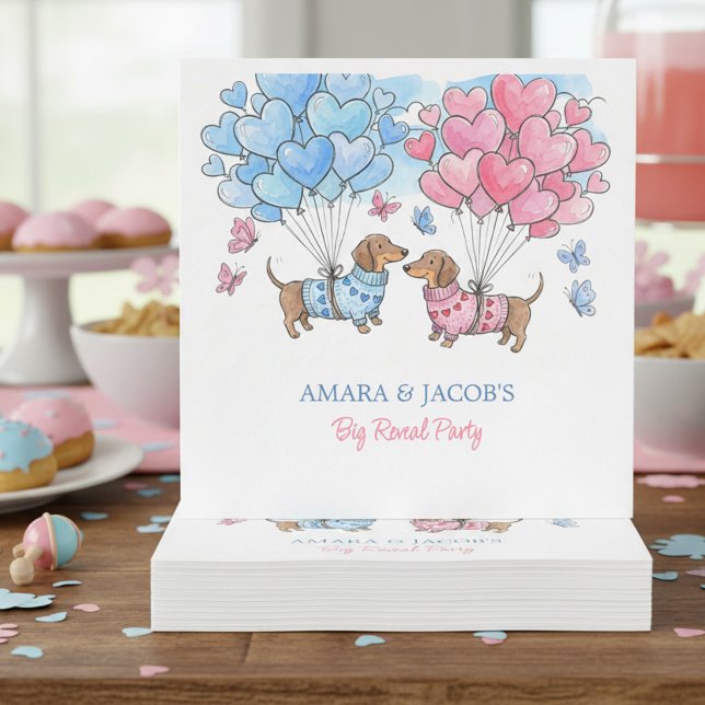 Teenie Weenie Sweetheart Dachshund Gender Reveal Serviette (Party Napkins - Teenie Weenie Sweetheart Dachshund Gender Reveal collection by Darling & May)