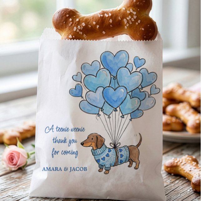 Teenie Weenie Thank You Dachshund Baby Boy Doggie Geschenktütchen (Favor  "doggie" Bags - Teenie Weenie Sweetheart Dachshund Gender Reveal collection by Darling & May)