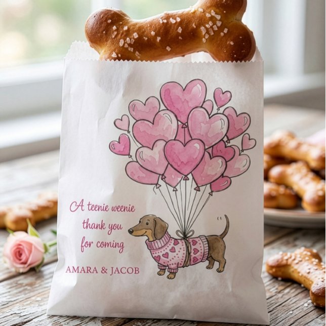 Teenie Weenie Thank You Dachshund Baby Girl Doggie Geschenktütchen (Favor  "doggie" Bags - Teenie Weenie Sweetheart Dachshund Gender Reveal collection by Darling & May)