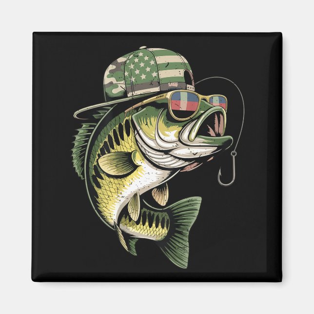 Teens boy camo bass fishing american flag fishing magnet (Vorne)