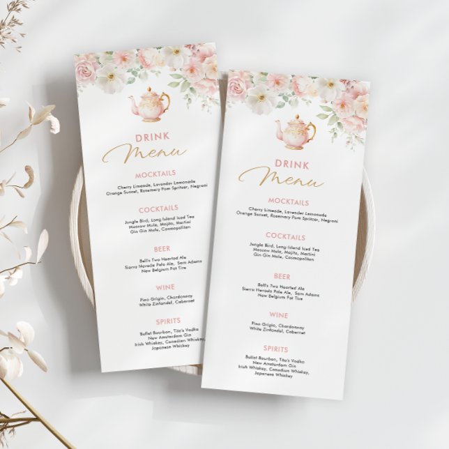 Teeparty Brautparty Getränkemenü Menükarte (Tea Party Bridal Shower Drink Menu)