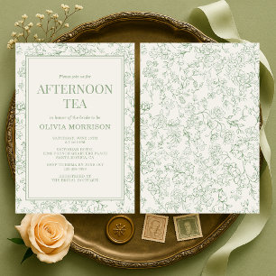 Teeparty Französische Florale Salbeigrüne Hochzeit Einladung