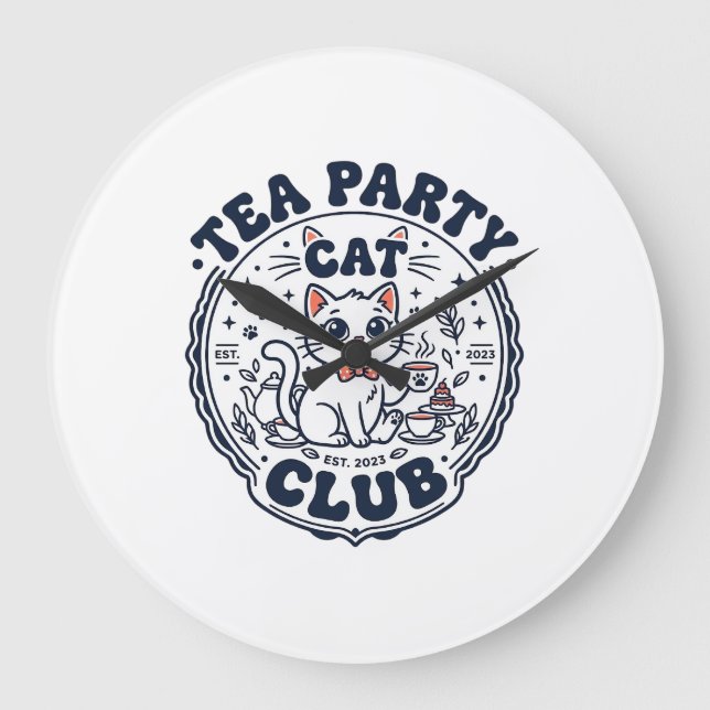 Teeparty-Katzchen-Hemd Kunst - Teeparty-Katzchen  Große Wanduhr (Vorderseite)