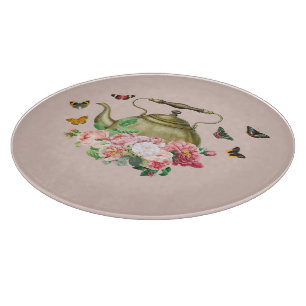 Teepartyteekanne Rosa Blumen & Schmetterlinge Schneidebrett