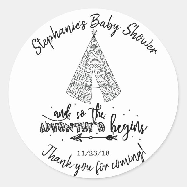 Teepee Adventure Boys Baby Shower Favor Sticker (Vorderseite)