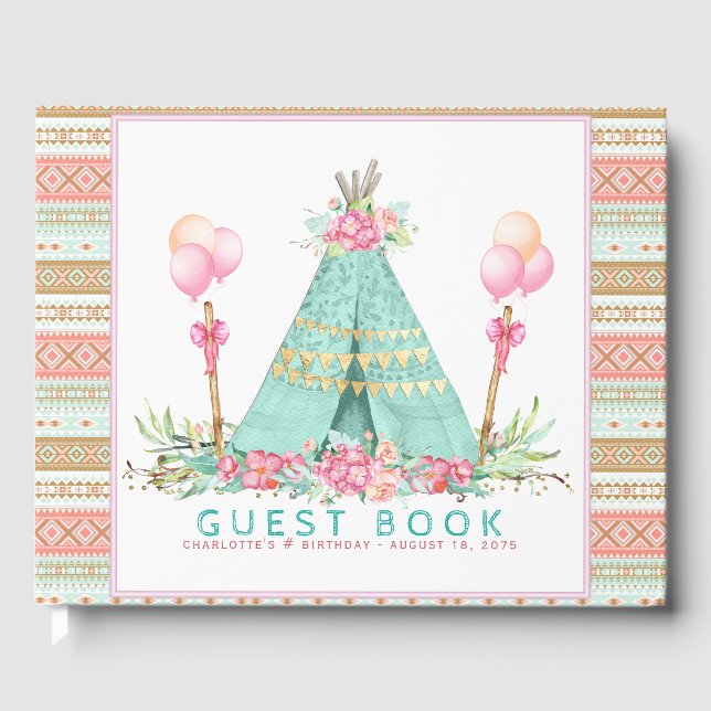 Teepee Birthday Party Guest Book Gästebuch (Vorderseite)