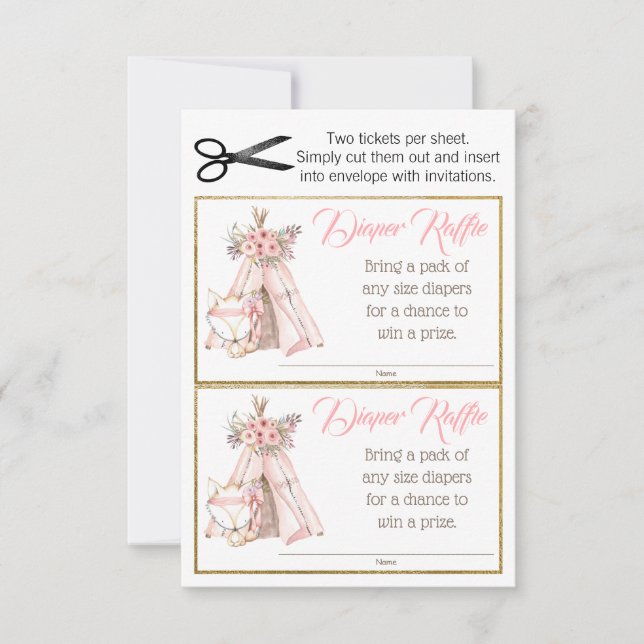 TeePee Fox Boho Tribal Diaper Raffle Tickets (Vorderseite)