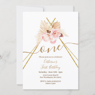 Teepee Pampas Grass 1. Geburtstag  Einladung