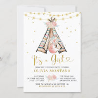 Teepee Pink Floral Fox Babydusche Einladung