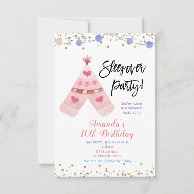 Teepee-sleepover-Party Einladung (Vorderseite)