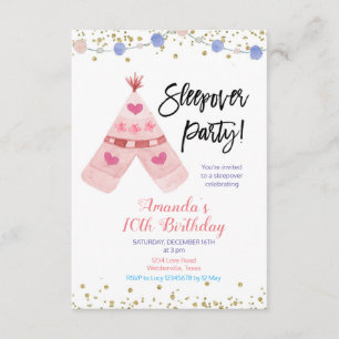 Teepee-sleepover-Party Einladung