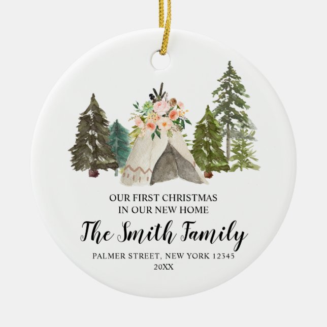 Teepee Unser 1. Weihnachten in unserem neuen Zuhau Keramik Ornament (Vorne)