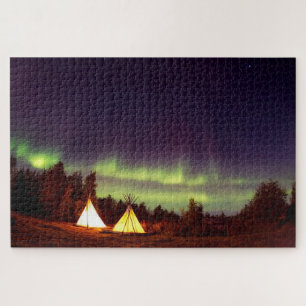 Teepees Camping Campingplatz Aurora Borealis Puzzle