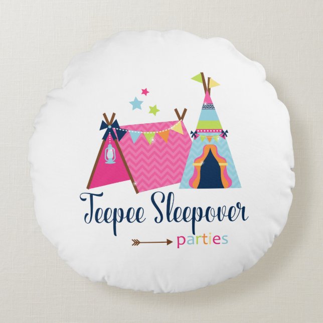 Teepeesleepover-Partys Rundes Kissen (Vorderseite)