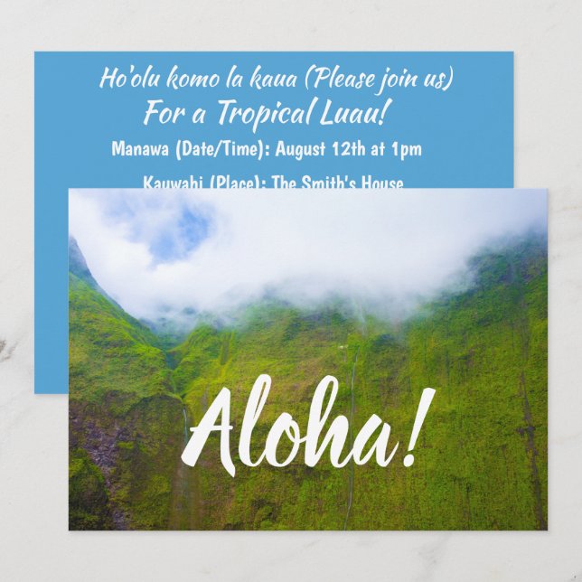 Teerwall, Monte Waialeale, Kauai, Hawaii Einladung (Vorne/Hinten)