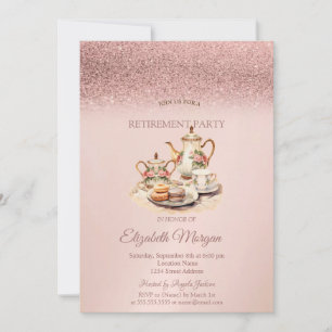 Teeservice Rose Gold Glitter Ruhestand Einladung