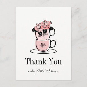 Teetasse & Blumen Baby Shower Dankeschön-Postkarte Postkarte