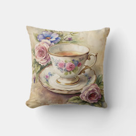 Teetasse und Blumen Kissen