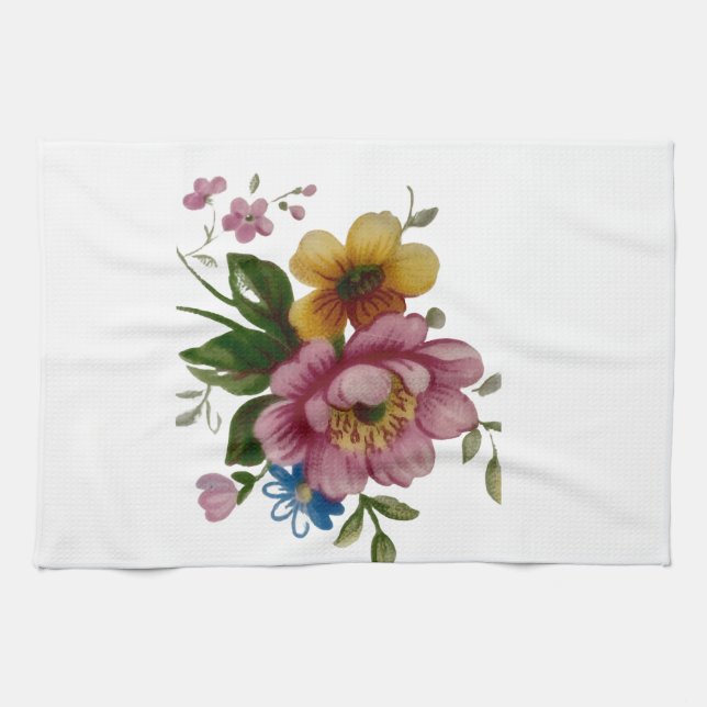 Teetassen-Blumenstrauß  Geschirrtuch (Horizontal)