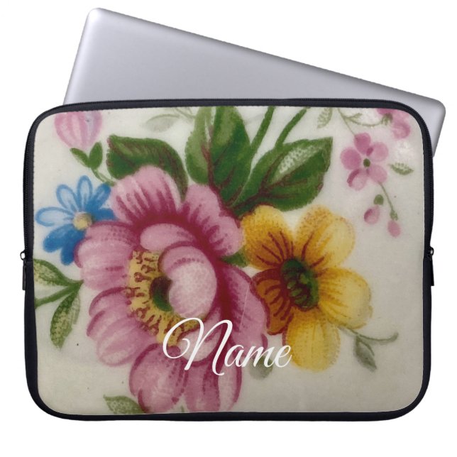 Teetassen-Blumenstrauß Laptopschutzhülle (Vorderseite)