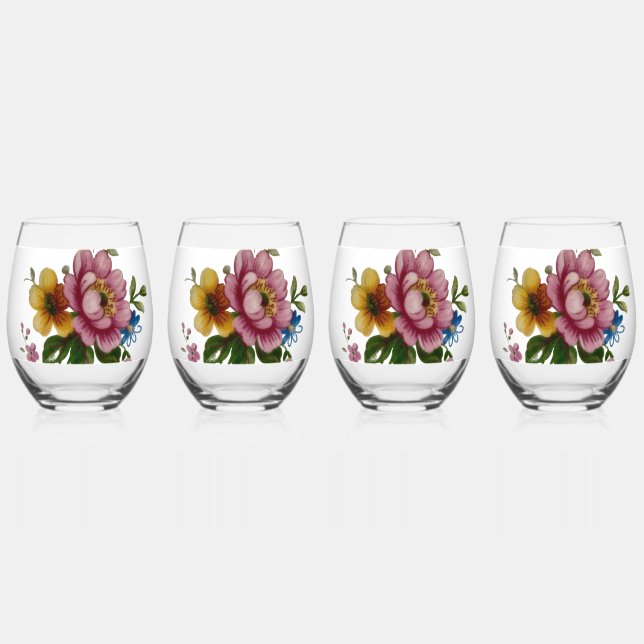 Teetassen-Blumenstrauß  Weinglas Ohne Stiel (Vorderseite)
