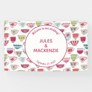 Teetassen Moderne Vintage-Hochzeit Banner