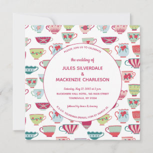Teetassen Moderne Vintage-Hochzeit Einladung