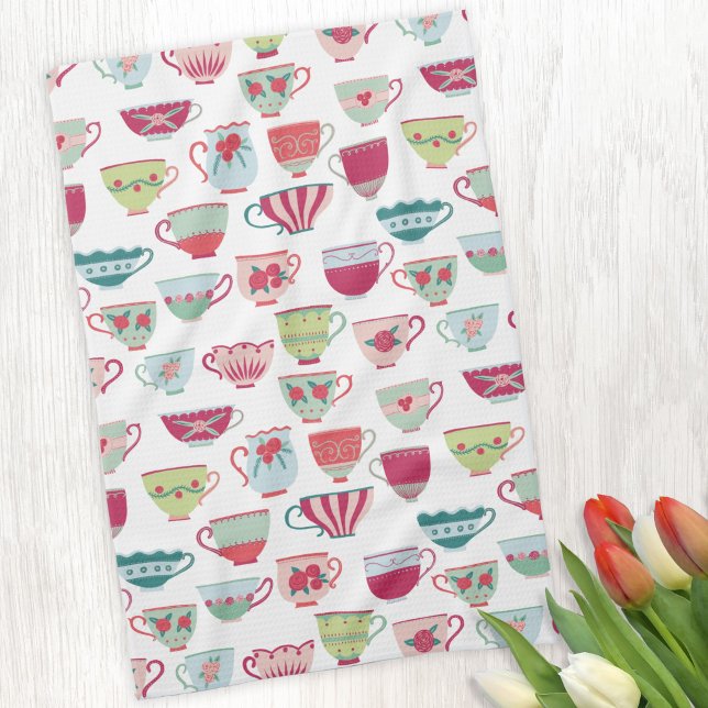 Teetassen-Muster Geschirrtuch (Vintage tea cup pattern kitchen towel)