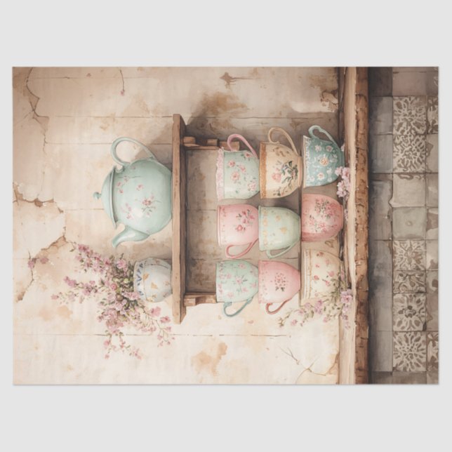 Teetassen und Teepot-Set Rustikale Entdeckungsreis Seidenpapier (Vorderseite)