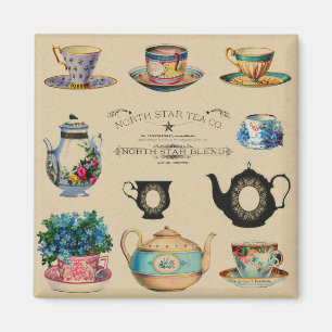 Teetassen Vintage Retro Teekanne Werbung Floral. Magnet