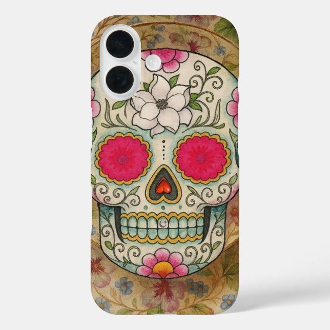 Teetassen-Zuckerschädel Case-Mate iPhone Hülle (Rückseite)