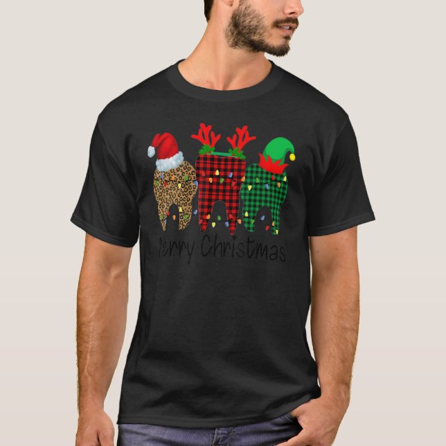 Teeth Merry Christmas Funny Dental Liebhaber T-Shirt (Vorderseite)
