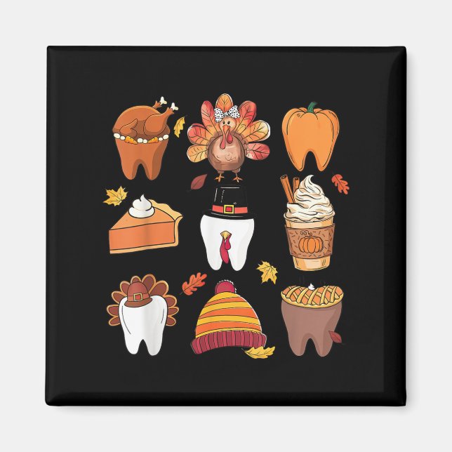 Teeth Pumpkin Türkei Kaffee Fall Zahnspange als Magnet (Vorne)