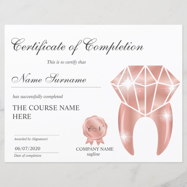 Teeth Whitening Certificate of Completion Course (Vorderseite)