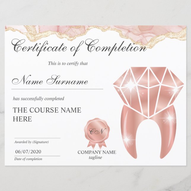 Teeth Whitening Certificate of Completion Course (Vorderseite)