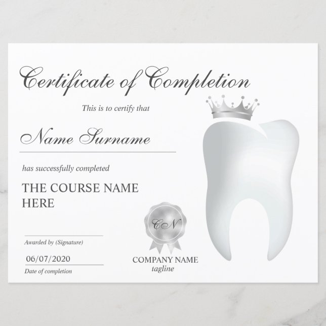 Teeth Whitening Certificate of Completion Course (Vorderseite)