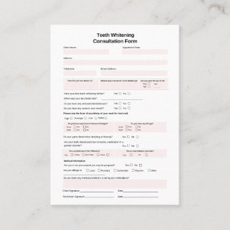 Teeth Whitening Consulting Form Visitenkarte