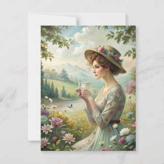 Teetrinken im Garten Postkarte