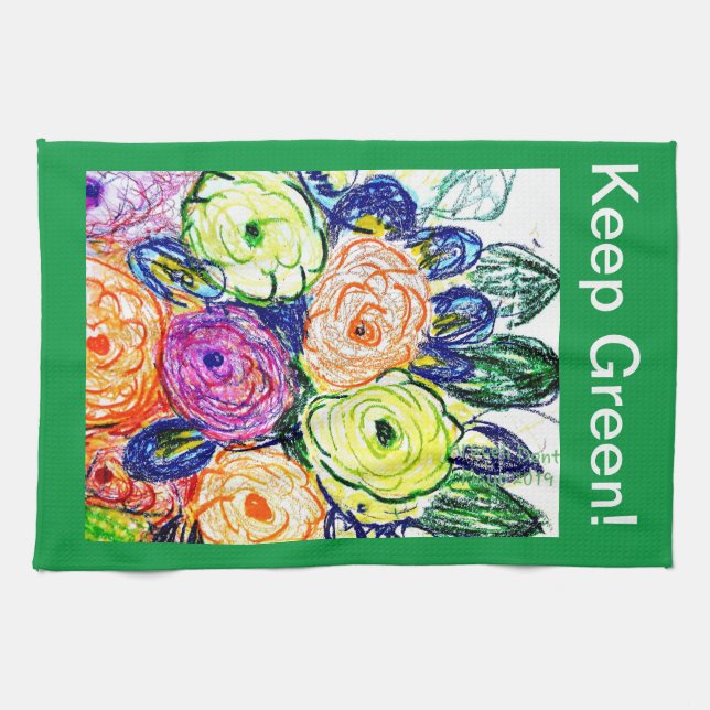 Teetuch Green Rosas Geschirrtuch (Horizontal)